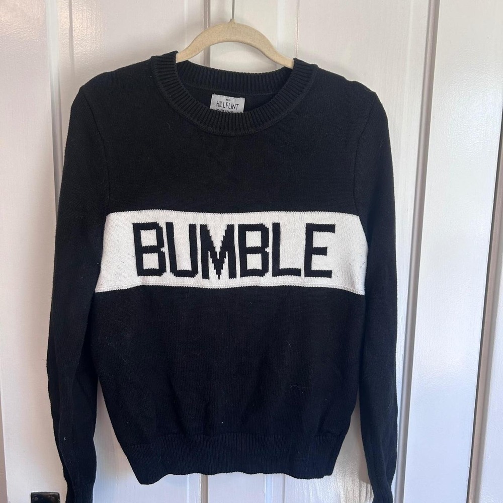 Hillflint Bumble Sweater Womens Small Black White Knit Crewneck Swag